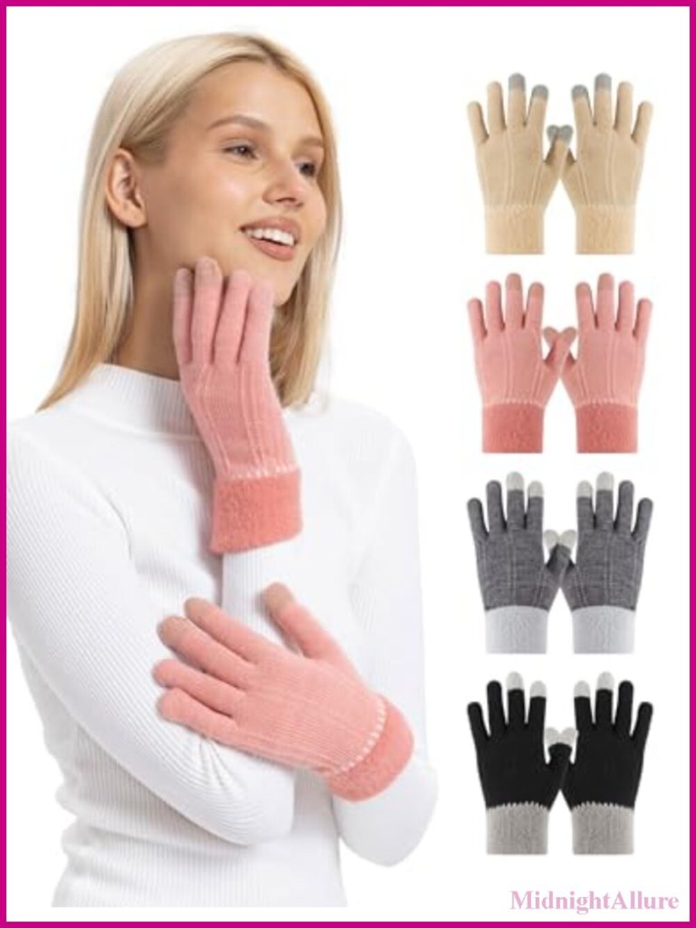 4 Pairs Womens Touch Screen Winter Gloves Warm Fleece Lined Knit